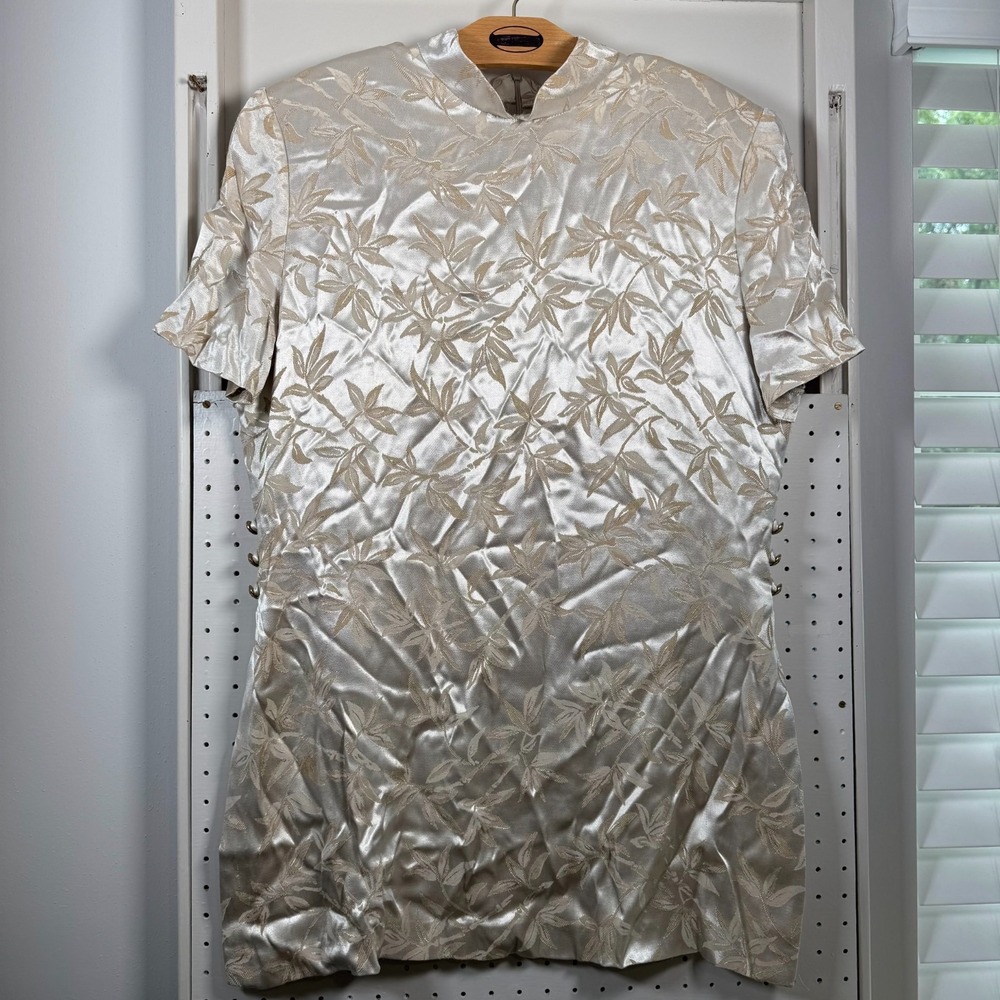 Vintage Créations Joseph Ribkoff Asian Blouse Women's Champagne Floral Top - 16